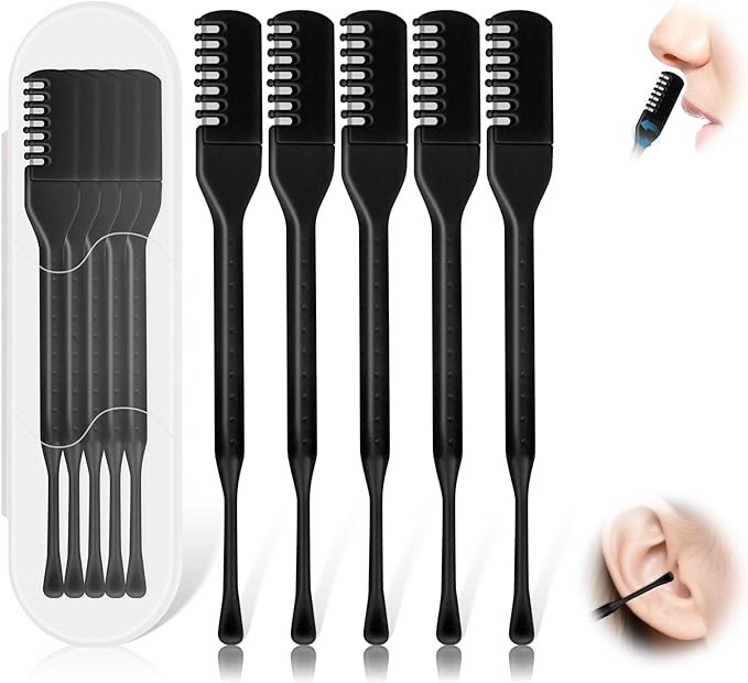 5PCS 2-in-1 Nasal Hair Cutter, Manual Nose Hair Trimmer Cutter with Ear Pick for Women & Men 360°Rotating Nose Hair Remover Grooming Tool Knife Razor Portable Nostril hair Trimmer Clipper (Black)