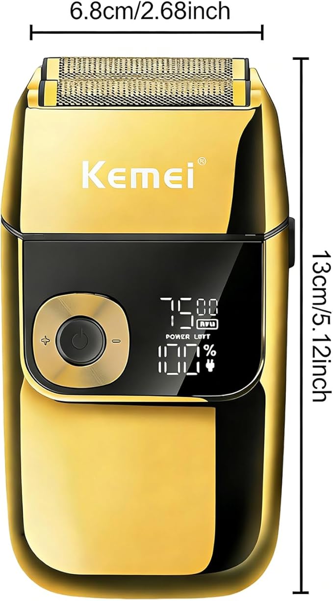 KEMEI Electric Razors for Men, LCD Display Cordless Men's Razors, USB Rechargeable with Pop-up Beard Trimmer Best Worldwide Travel Gift, Model KM 2028, Gold