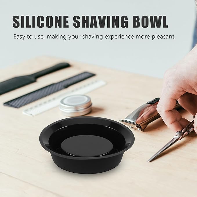 NOLITOY Silicone Shaving Soap Bowl with Brush, Lightweight Travel Shave Dish for Beard Lathering, Portable Shaving Cream Container for Home and Barber Use, Black