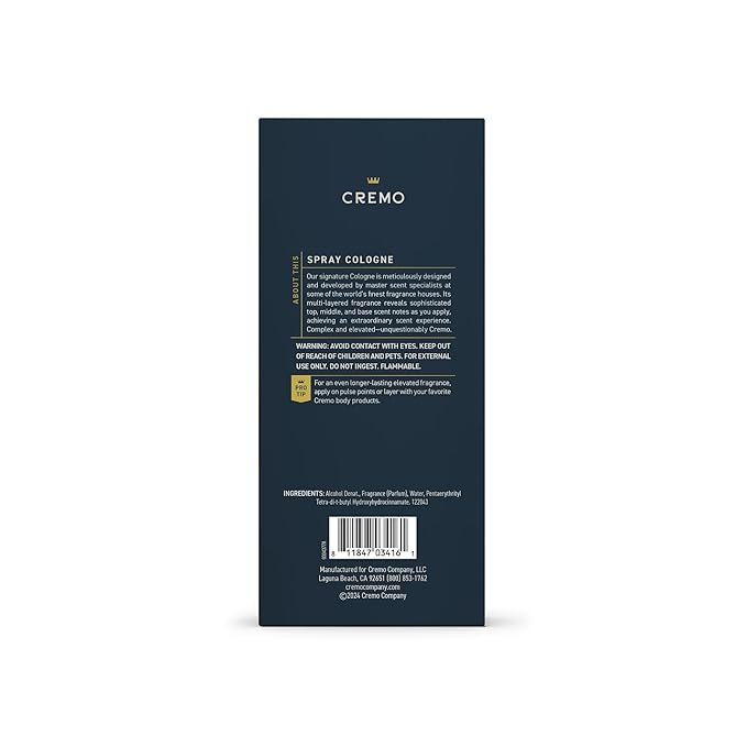 Cremo Cologne For Men - Palo Santo Mens Cologne Spray, A Combination of Bright Cardamom, Dry Papyrus and Aromiatic Palo Santo, Multi-Layered Signature Men's Fragrances, 3.4 Fl Oz