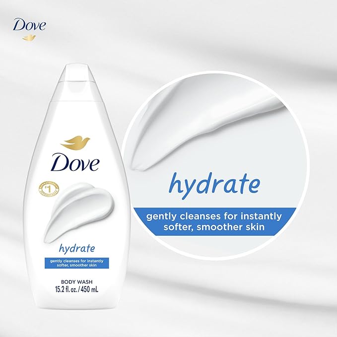 Dove Body Wash, Hydrate 4-Pack – Moisturizing Cleanser for Smooth, Soft Skin, 15.2 Oz Ea