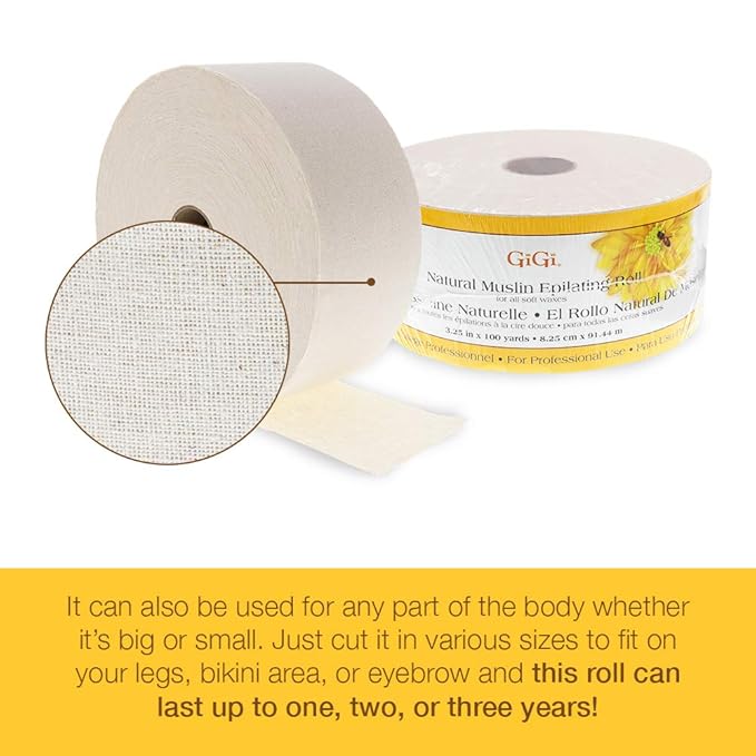 GiGi Epilating Muslin Roll – Wax Strips for Hair Removal, Natural Muslin Wax Roll for Face & Body, 3.25-inch x 100 yards