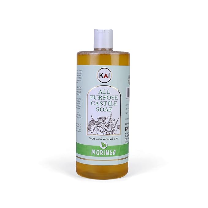 Moringa Liquid Castile Soap; Concentrated and All-Purpose; Use for All Natural Body Wash, Face Cleanser, Hair Shampoo, Hands, Dishes, Laundry, Floors, and Pets; 32 Ounce (1 Pack)