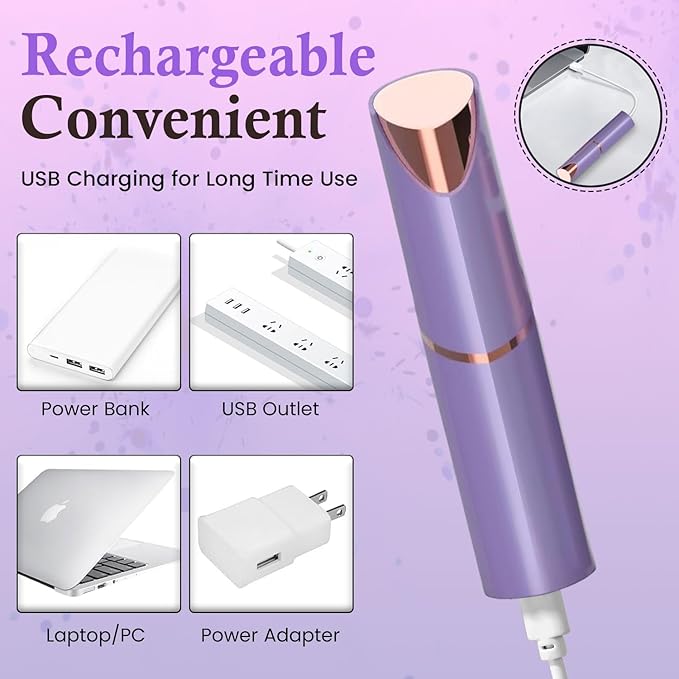 Eyebrow & Facial Trimmer: 2 in1 Rechargeable Facial Hair Removal & Eyebrow Shaver - Body Razor with Built-in LED Light (Purple)