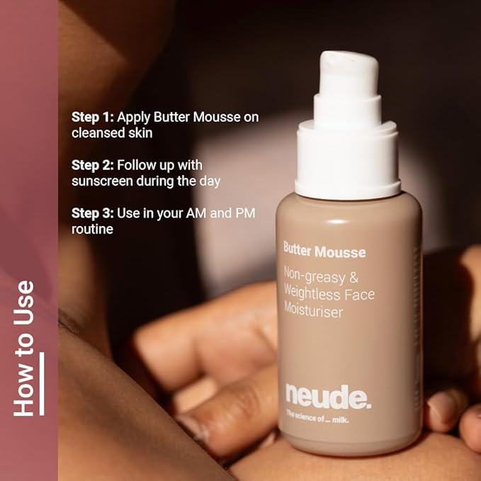 Neude Butter Mousse Face Moisturizer For Men & Women With Ghee & Rose Water, Daily Antioxidant-Rich Lightweight Hydration For All Skin Types, Deeply Hydrates Dry Skin, 50Ml