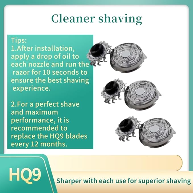 3 Pack HQ9 Shaver Replacement Parts Fit for Norelco 8175XL 8240XL 8250XL 8251XL 8151XL 8260XL, Close Shave Electric Razor Blades, Durable Men's Electric Razor Shavers for Men, Shaver Accessories