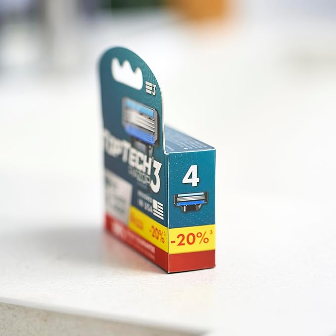 Razor 3 for Men - Replaceable Cartridges for Manual Shaving Razor - 3-Blade Technology Refills - Fits Gillette Mach3 - Soft Shave Sharp Blades - Cost-effective Refill (4 refills)