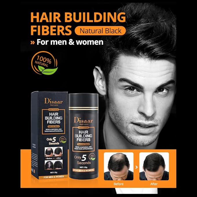 DISAAR BEAUTY Protein Fiber Thickening Hair Building Fibers Natural Black for Men and Women Keratin Fiber 22g / 0.78oz