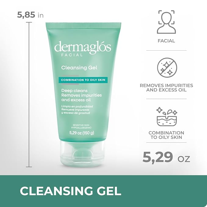 Dermaglos Facial Cleanser, For Combination to Oily Skin | Provitamin B5, Allantoin, Glycerin | Daily Face Wash, Deep Cleansing Gel, Impurity & Excess Oil Removal | Acne Cleanser | 5.29 Oz