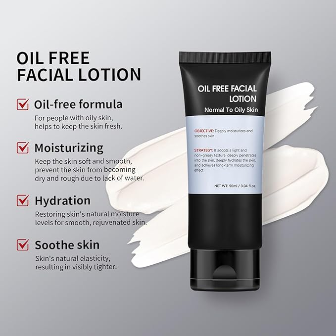 Oil-Free Face Moisturizer for Men, Natural Daily Face Lotion with Aloe Vera, Ginger Extract, Chamomile, Deeply Moisturizes, Fast-Absorbing, Ultra-Lightweight Facial Skin Care Cream, 3.04 Ounce