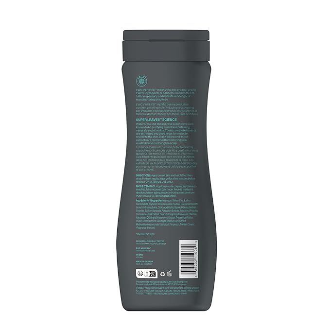 ATTITUDE 2-in-1 Body Wash and Hair Shampoo, EWG Verified Shower Gel, Dermatologically Tested, Made with Naturally Derived Ingredients, Vegan Personal Care, Black Willow and Aspen, 16 Fl Oz