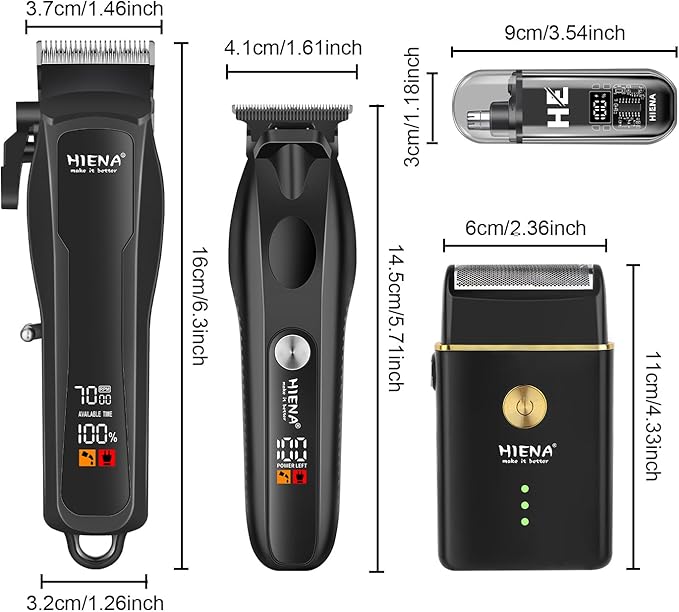 HIENA PRO Hair Clippers for Men Professional, Cordless Barber Clipper T-Blade Beard/Hair Trimmer Electric Razor Foil Shaver Set, Men's Hair Cutting Kit with LED Display, Barber or Home Use