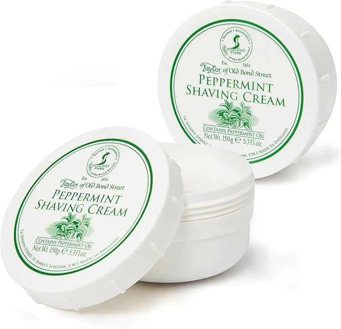 Taylor of Old Bond Street Peppermint Fragrance Shaving Cream Bowl 150g (2-Pack) – Rich Lather for Traditional Shaving