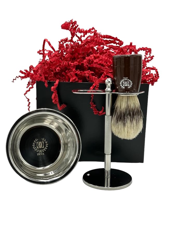 Men Safety Razor Shaving Gift Kit | Vintage Wet Shave Grooming Set for Men - Includes: Safety Razor, Hair Shaving Brush, Drip Shave Stand, Shave Soap, Bowl & Double Edge Razor Blades (Brown)