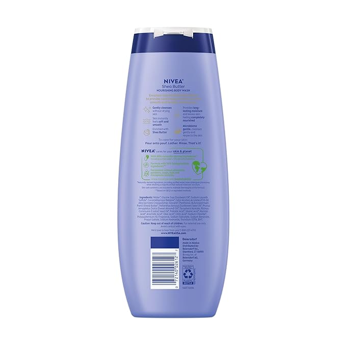 NIVEA Nourishing Shea Butter Body Wash with Nourishing Serum, Moisturizing Body Wash for Women, Enriched Provitamin B5 and Vitamin E, 20 Fl Oz Bottle