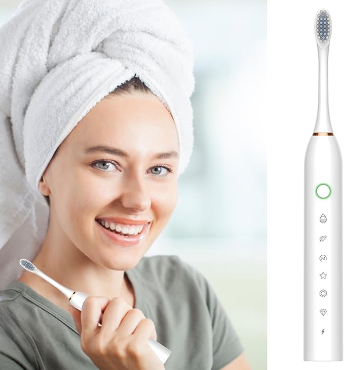 Electric Toothbrush with 4 Brush Heads 6 Modes Smart Timers IPX7 Waterproof USB Rechargeable 42000VPM Adults Toothbrush Set Travel Toothbrush Rechargeable Portable 4 Brush Heads White