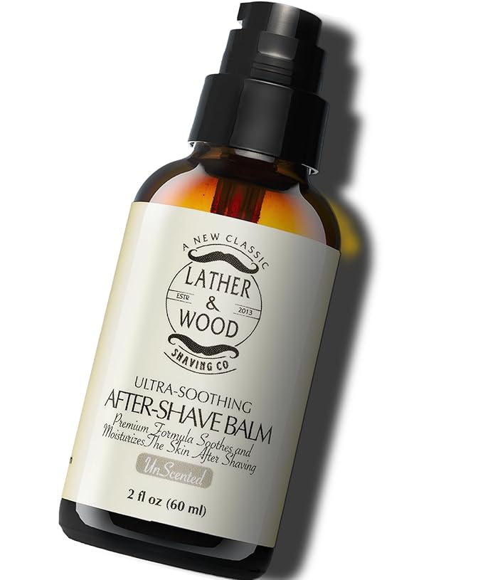 Lather & Wood Unscented Aftershave Balm for Men – Soothes Razor Burn, Hydrates & Restores Skin – Alcohol Free, Non-Greasy Formula - 2oz