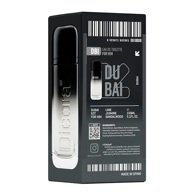 Dicora Urban Fit Dubai Cologne for Men - Top Notes of Lime and Grapefruit - Middle Notes of Mint and Jasmine - 5.07 oz EDT Spray
