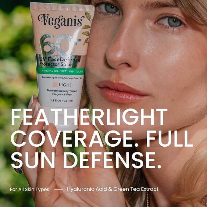 Sunscreen SPF 60 Light Tone – Hyaluronic Acid & Green Tea – Tinted Face Sunscreen for Daily Use – Broad-Spectrum UVA/UVB & Blue-Light Protection – Hydrating Dry-Touch Vegan Formula