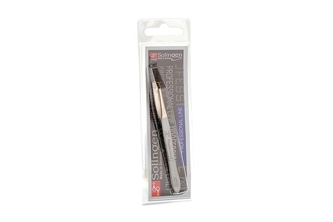 Solingen Tweezers for Eyebrows | Slanted Tip | Professional Stainless Steel |Slanted Tip Tweezers | Best Shaped for Eyebrows Extensions Chin Cheek Face Facial Hair | Made in Germany (Nickel-Gold)