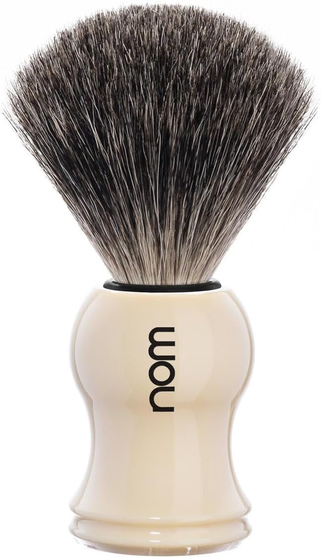NOM Gustav Shaving Brush | Pure Badger Shave Brush for Soaps and Creams | Exfoliating Shaving Brush | Cream Plastic Handle
