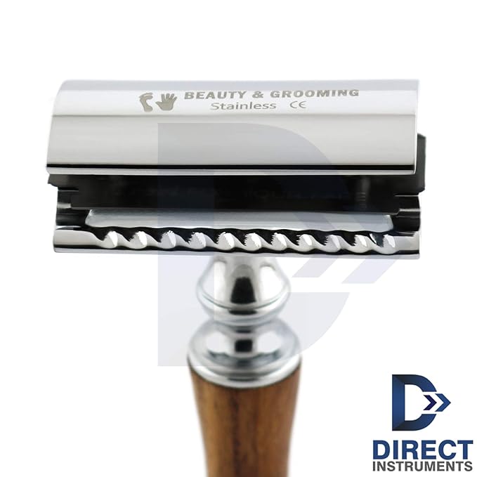 Professional Double Edge Safety Razor Wooden Handle Open Comb Men Shaving Clean-Shave Blades Male Grooming