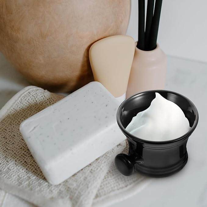 Ceramic Men’s Shaving Soap Bowl Black with Foaming Function Simple Shaving Cream Container Practical Bubble Bowl