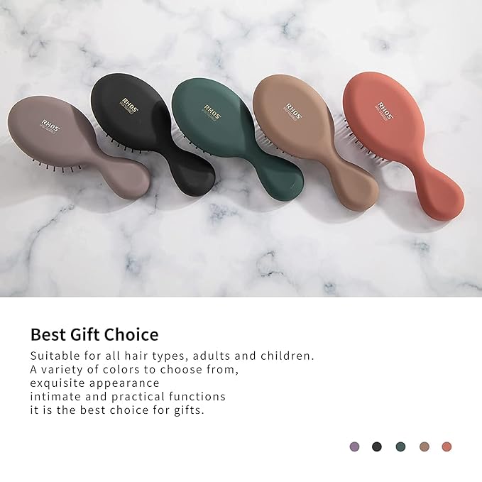 RHOS Mini Hair Brush for Women,Men and Kids-Travel Size Hair Brush for Purse,Pocket,backpack-Small Cushion Paddle Brush with Soft Bristles-Mini Detangler Brush for All Hair Types(1 Pack-Green)