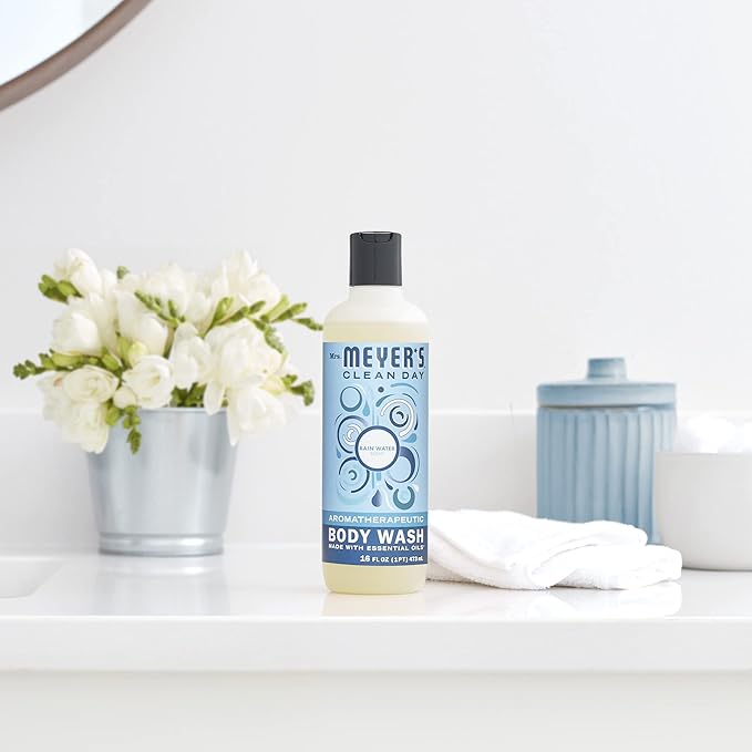 MRS. MEYER'S CLEAN DAY Moisturizing Body Wash for Women and Men, Shower Gel Formula Made with Essential Oils, Rain Water, 16 oz