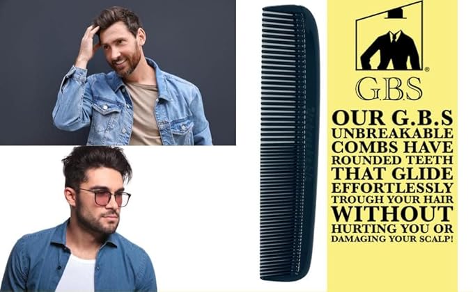 GENTS (15 Pack) Pocket Comb Black Unbreakable Round Teeth Course Fine Pocket Beard & Mustache Combs for Men's Hair (Black, 5 Inch (Pack of 15)