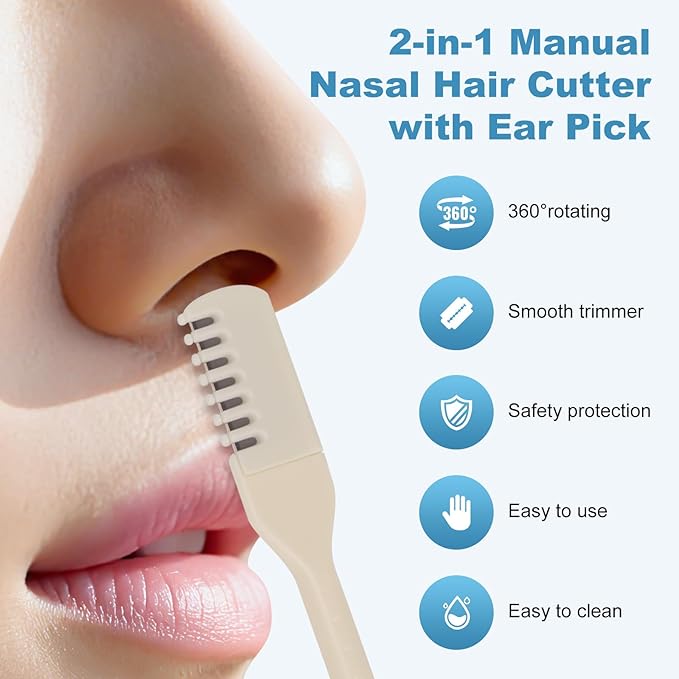 5PCS 2-in-1 Nasal Hair Cutter, Manual Nose Hair Trimmer Cutter with Ear Pick for Women & Men 360°Rotating Nose Hair Remover Grooming Tool Knife Razor Portable Nostril hair Trimmer Clipper (Mint Green)