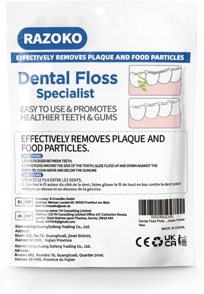 RAZOKO Dental Floss Picks 500 Count, Unflavored Disposable Flossers, High-Tension Shred-Resistant Flossers for Teeth & Gum Cleaning, PTFE & PFAS Free, Portable Oral Care Tool for Home & Travel