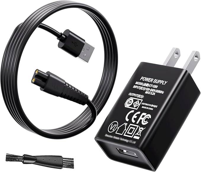 VHBW Power Cord for Skull Shaver, Charger for Pitbull Gold Pro/Silver Pro/Platinum/Palm Beast Trimmer, Replacement AC Power Adapter, 5.9ft, Silver