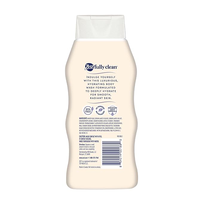 Zest Body Wash - Enriched with Wild Cocoa Butter and Shea - Hydrating Body Soap - Suitable for All Skin Types - Cocoa Butter and Shea - 20 oz (Pack of 4)