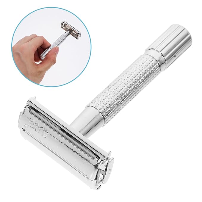 1Set Manual Shaving Razor Long Handle Beard Shaver for All Hair Types Double Safety Razor for Smooth Shaving for Home Use Relief and Beard Styling