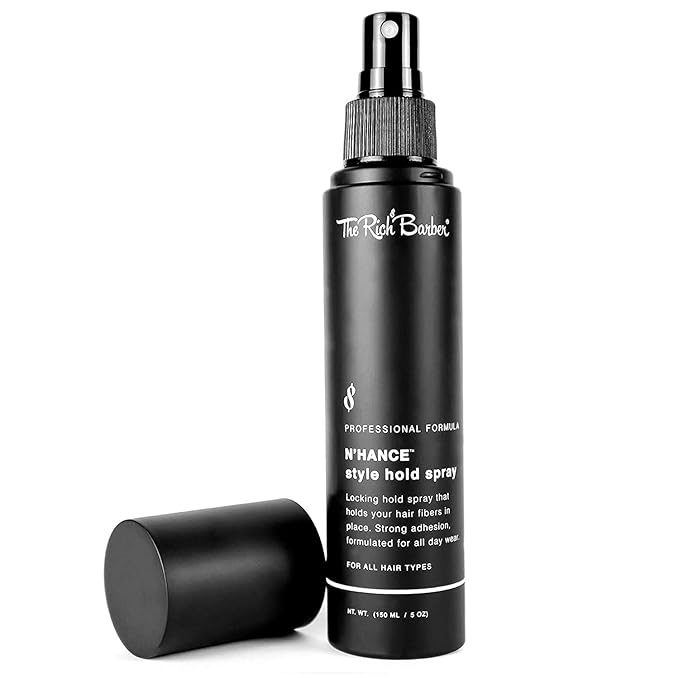 The Rich Barber N’Hance Hold Spray for Hair Building Fibers - Long Lasting Locking & Setting Hold Spray for Natural Concealing Hair Thickening Fibers (5 oz.)