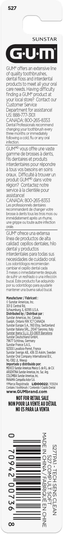 GUM Technique Deep Clean Sensitive Toothbrush, Compact Head & Ultra Soft Tapered Bristles for Adults with Sensitive, 1ct (12pk)
