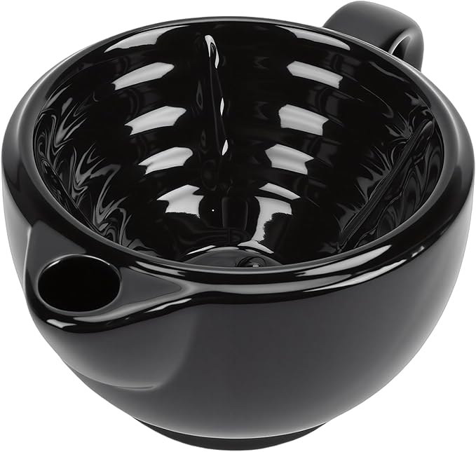 Double Walled Ceramic Shaving Bowl, Heat Retention Lather Bowl with Wide Mouth & Textured Interior, Large Handle Shaving Mug for Men, Hot Lather Accessory (Double Layer)