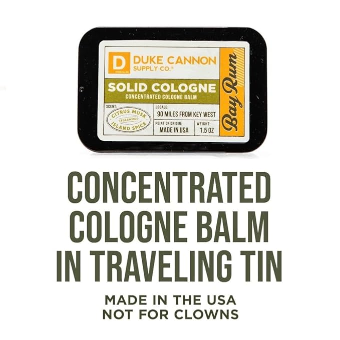 Duke Cannon Supply Co. Solid Cologne - Portable Concentrated Cologne Balm, Travel-Friendly - Bay Rum + Bourbon - (1.5 oz each)