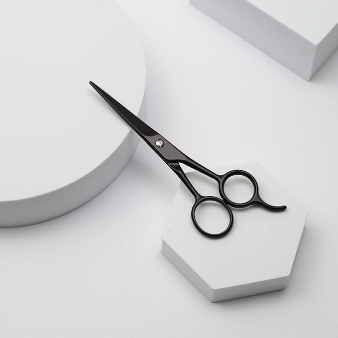 Sharp Stainless Steel Shears - Black - Professional Beard & Mustache Scissors for Precise Trimming of Facial Hair, Eyebrows, and Mustache