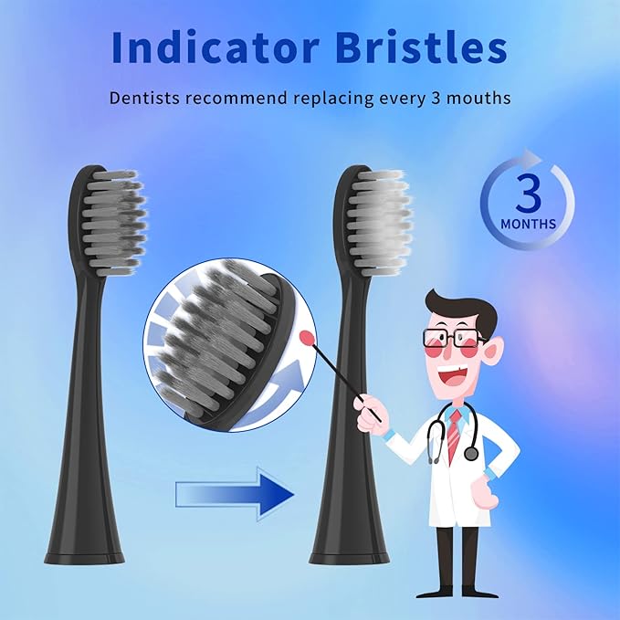 10 Pack Replacement Toothbrush Heads Compatible with Burst Electric Toothbrush, YMPBO Toothbrush Heads for Burst Sonic Toothbrush, Deep Cleaning Bristle Design, Black