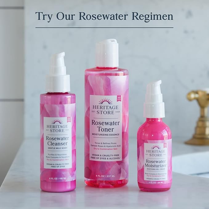 HERITAGE STORE Rosewater Face Moisturizer - Soothing Gel Moisturizer with Rose Complex, Niacinamide and Hyaluronic Acid - Dry to Combination Skin Care - Hypoallergenic, Vegan, 60-Day Guarantee, 2oz
