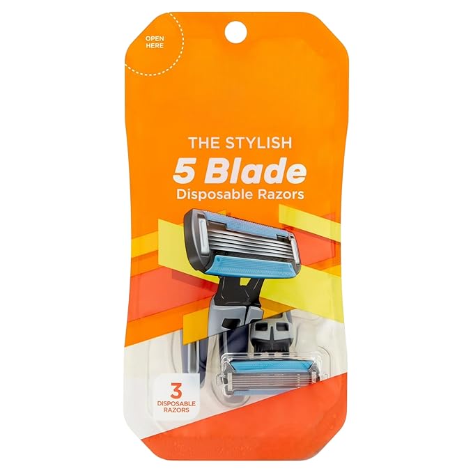 Men's 5 Blade Disposable Razors with Dual Lubrication, 3 Count