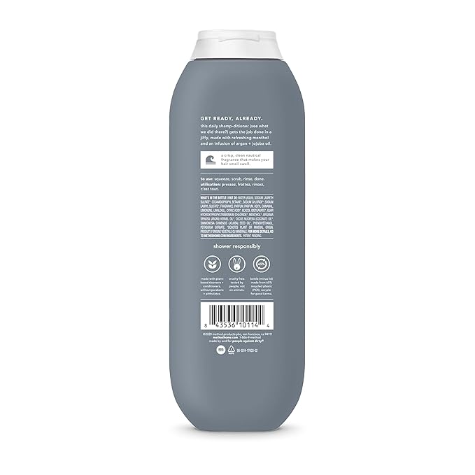 Method Men 2-in-1 Shampoo and Conditioner, Sea + Surf - Cleans and Conditions with Argan and Jojoba Oil - Paraben Free and Silicone Free - 14 Fl Oz, Pack of 3