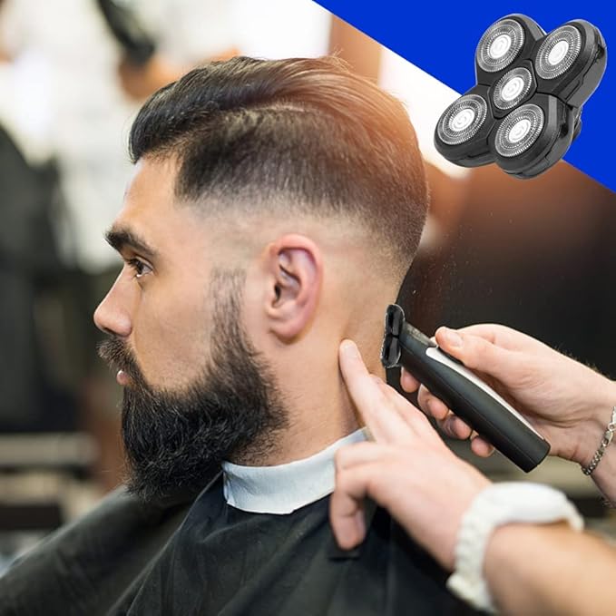 Shaver Blade Heads, 5 Heads Beard Cutter Replacement Blade Electric Razor Shaver Head Easy Install for Head and Face (Black)