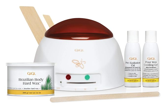 GiGi Brazilian Waxing Kit - At-Home Hair Removal Kit with Warmer, Hard Wax, and Pre & Post Treatments for Face, Bikini, and Body, 1-set