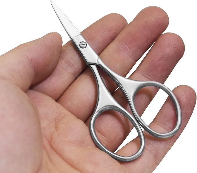Multicolor Professional Grooming Scissors for Personal Care Facial Hair Removal and Ear Nose Eyebrow Trimming Stainless Steel Fine Straight Tip Scissors 3.9 Inch (Silver Set D)