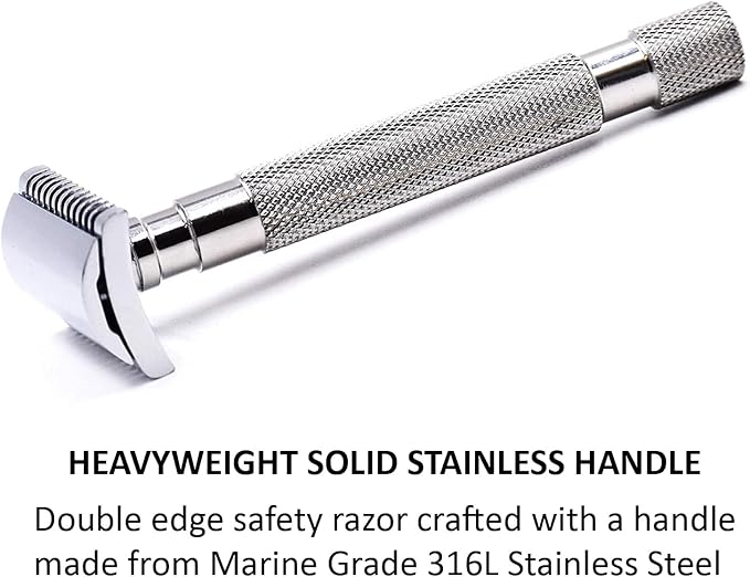 Parker 68S Stainless Steel Handle Double Edge Safety Razor with 5 Blades