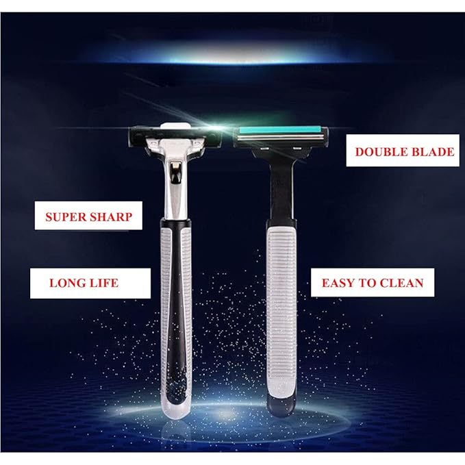 Men's Razor, Twin Blade, Shaving Thoroughly For an Ultra Soothing and Comfortable Shave (2 Handle + 60 Cartridges)