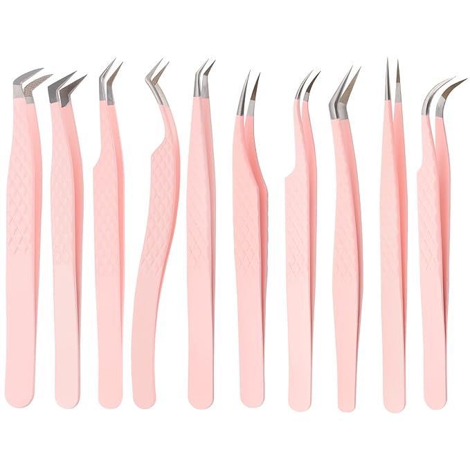FADLASH Precision Lash Tweezers - Straight Fiber Tip Eyelash Extension Tweezers - Professional Artist Tech Work Kit - Pink